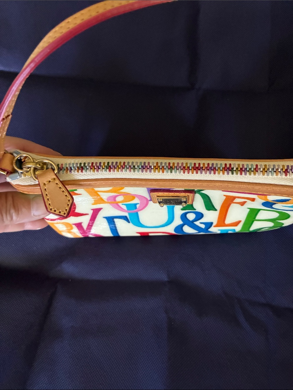 Dooney & Bourke Multicolor Letter Print Wristlet - Cream with Tan Trim - Picture 4 of 4